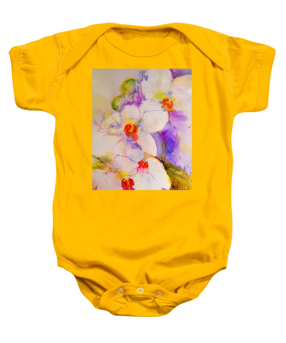 Flowers Baby Onesie featuring the painting White orchids by Betty M M Wong