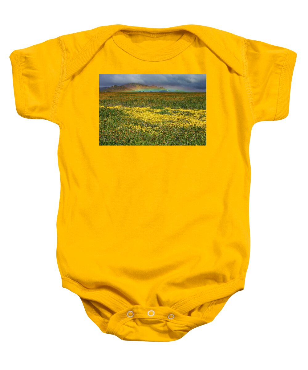 Carrizo Baby Onesie featuring the photograph Wildflowers and Rainbow on the Carrizo Plain by Rick Pisio