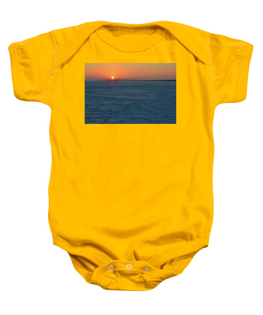 Abstract Baby Onesie featuring the digital art Winter Sunrise On A Frozen Lake Two by Lyle Crump