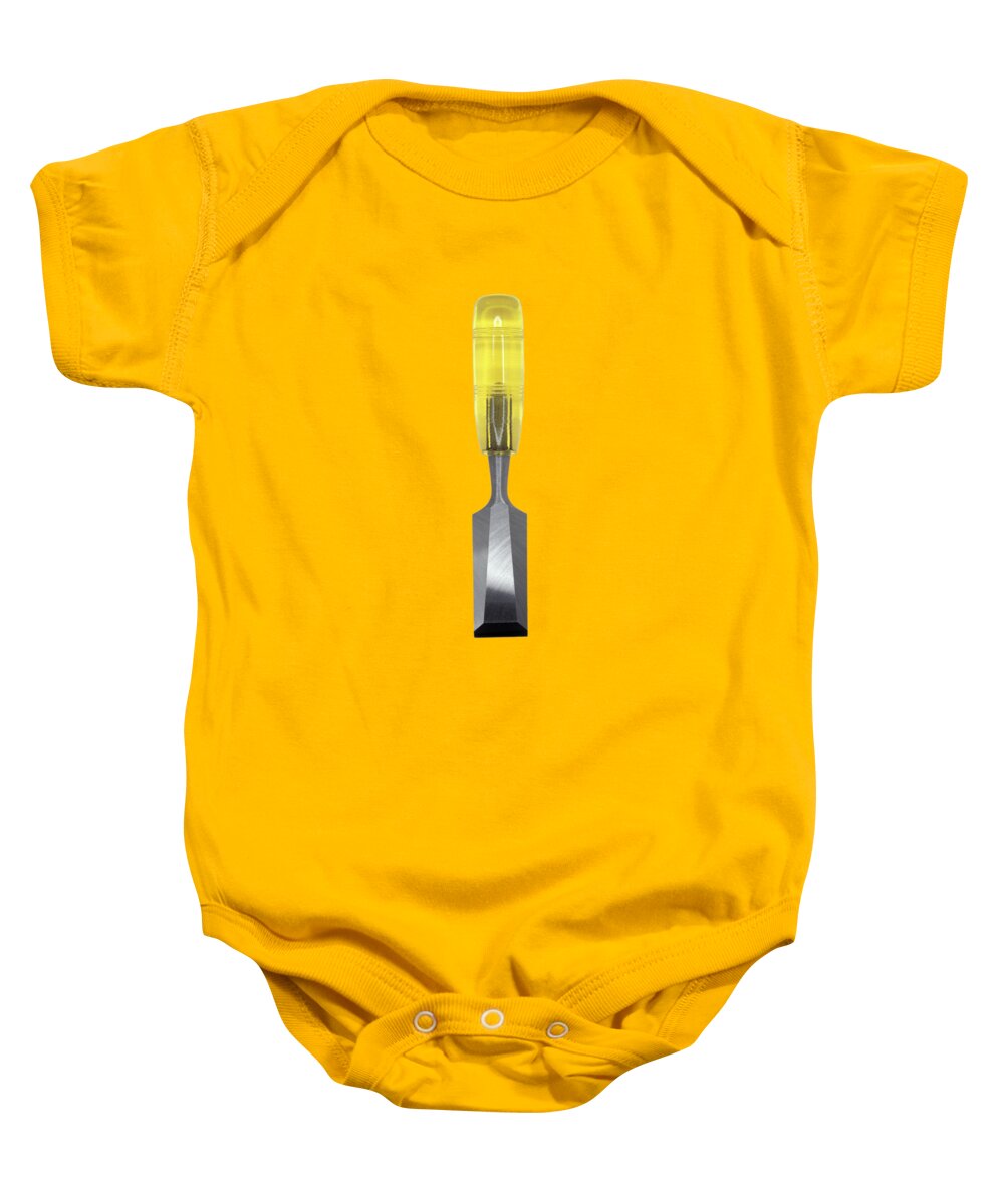 Blade Baby Onesie featuring the photograph Wood Chisel w Bright Yellow Plastic Handle by YoPedro