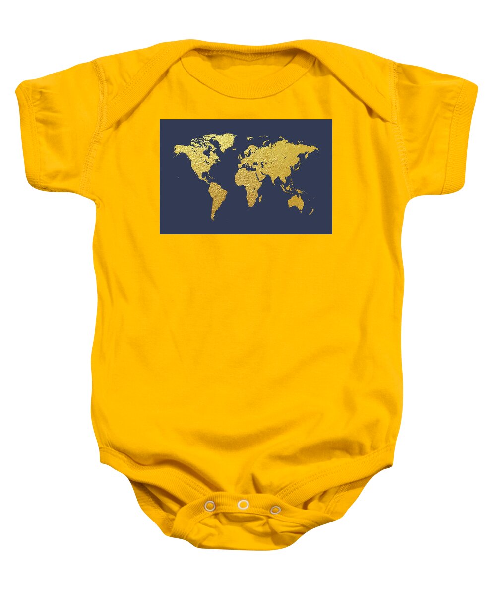 World Map Baby Onesie featuring the digital art World Map Gold Foil by Michael Tompsett