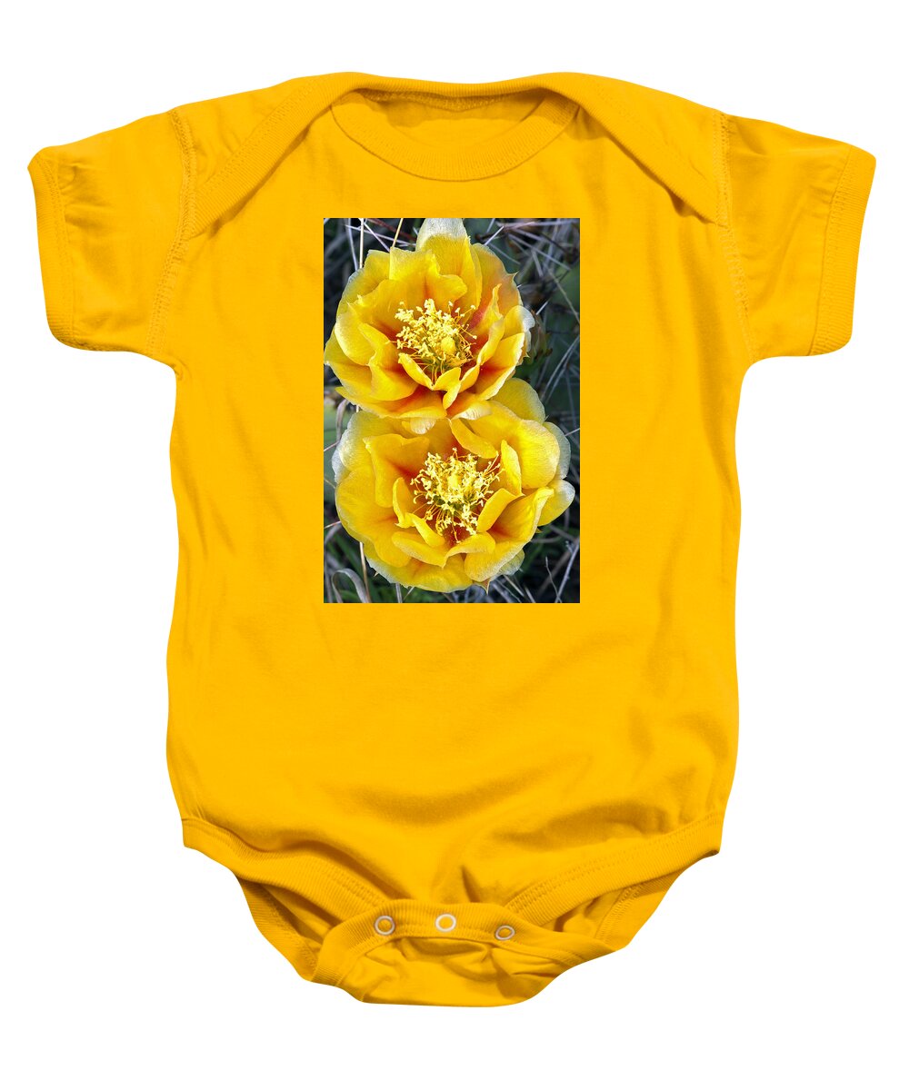 Yellow Baby Onesie featuring the photograph Yellow Cactus Blooms by Gary Langley