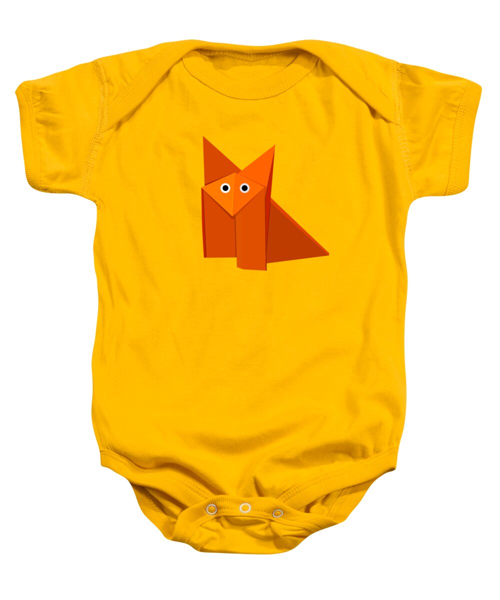 Fox Baby Onesie featuring the digital art Yellow Cute Origami Fox by Boriana Giormova