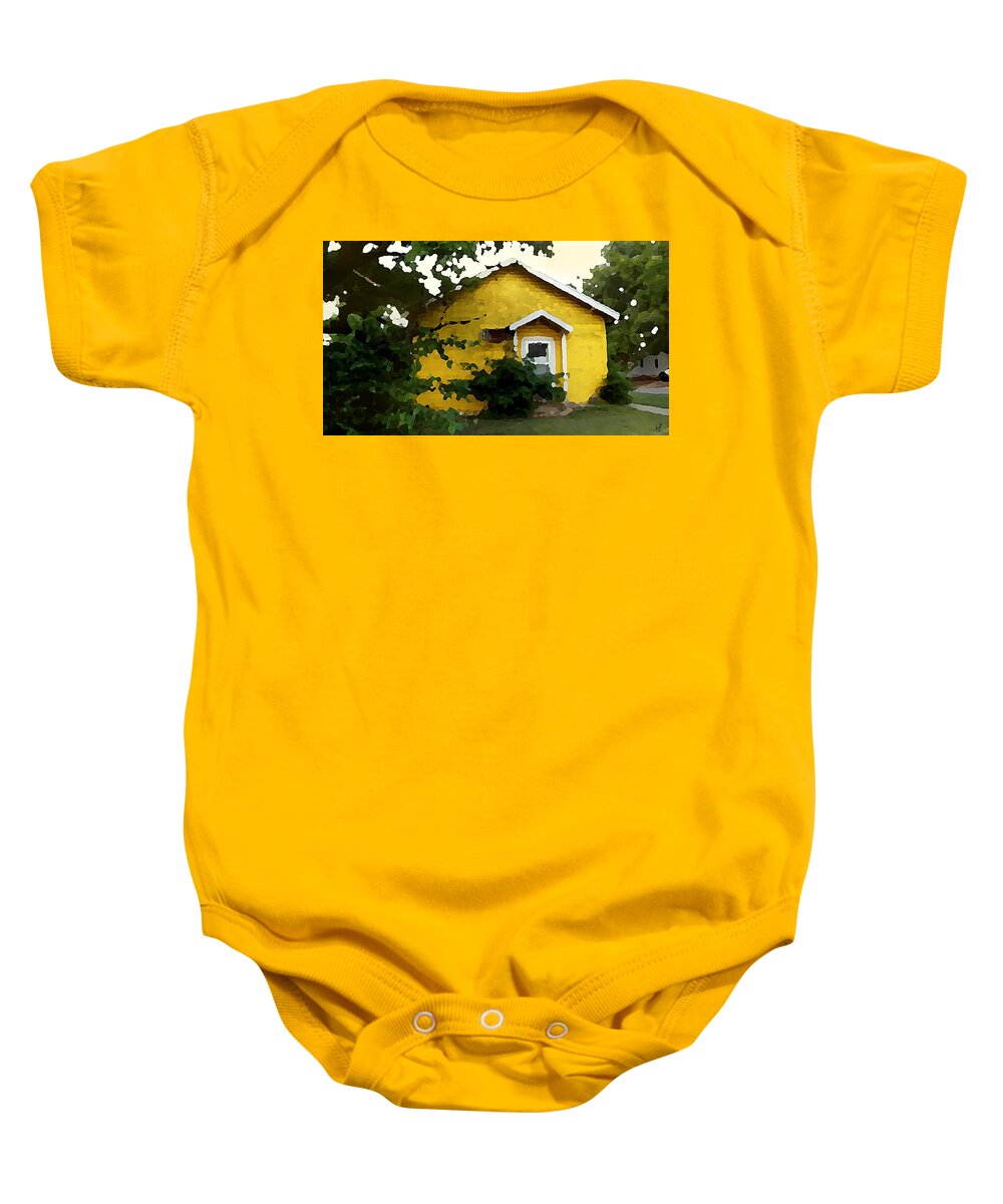 Yellow Baby Onesie featuring the mixed media Yellow House in Shantytown by Shelli Fitzpatrick