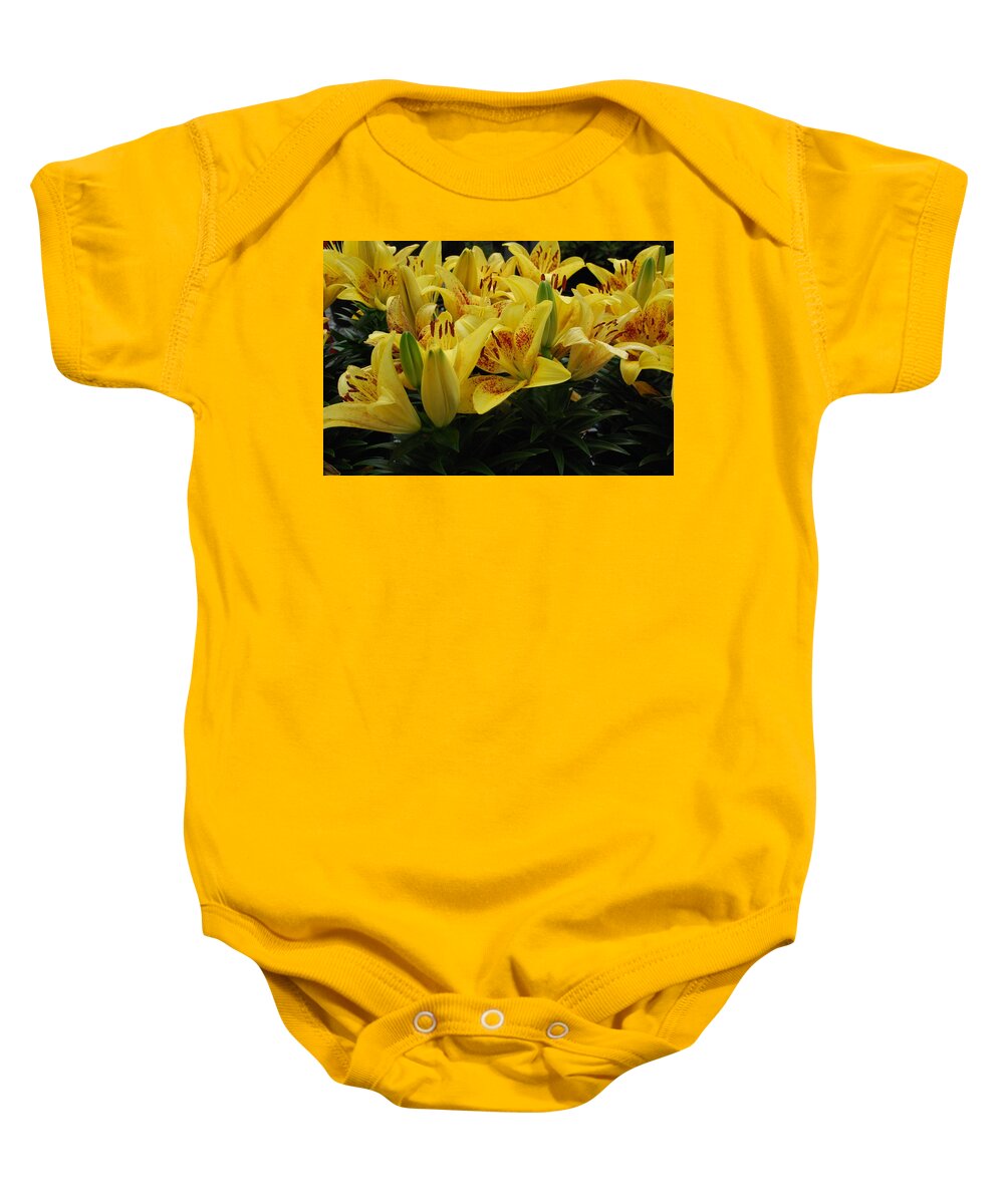 Yellow Lilies Baby Onesie featuring the photograph Yellow Lilies by Ee Photography
