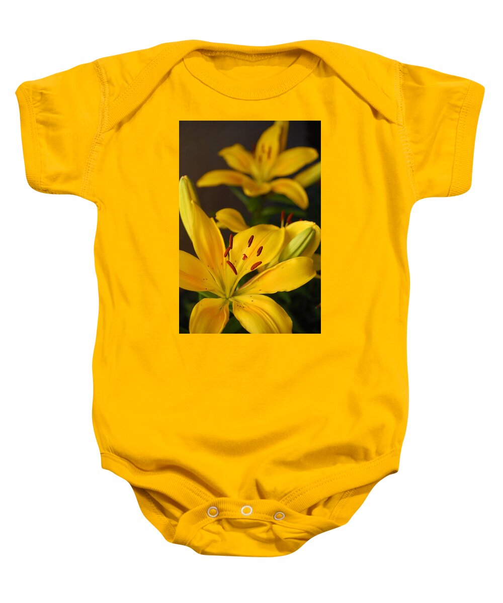 Flower Baby Onesie featuring the photograph Yellow Lily Mirror by Amy Fose