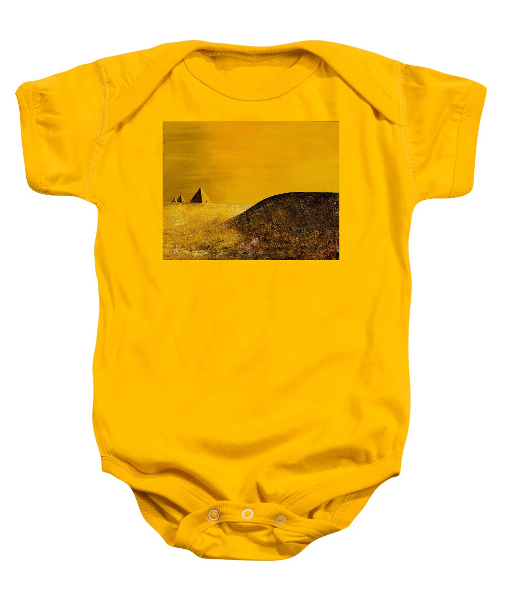 Science Fiction Baby Onesie featuring the painting Yellow Pyramid by Mayhem Mediums
