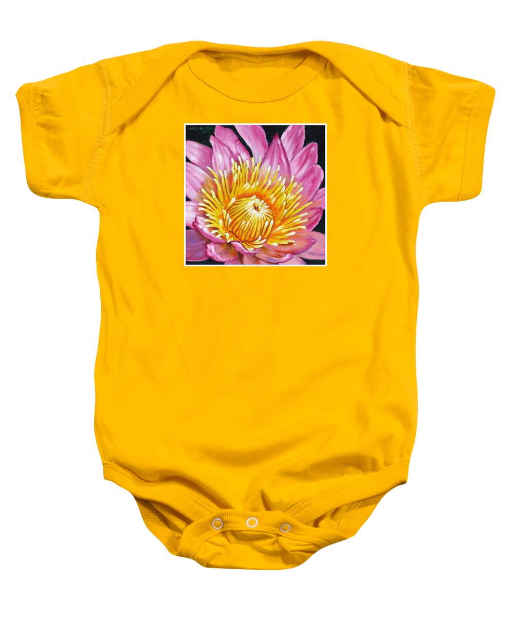 Water Lily Baby Onesie featuring the painting You Are My Sunshine by John Lautermilch