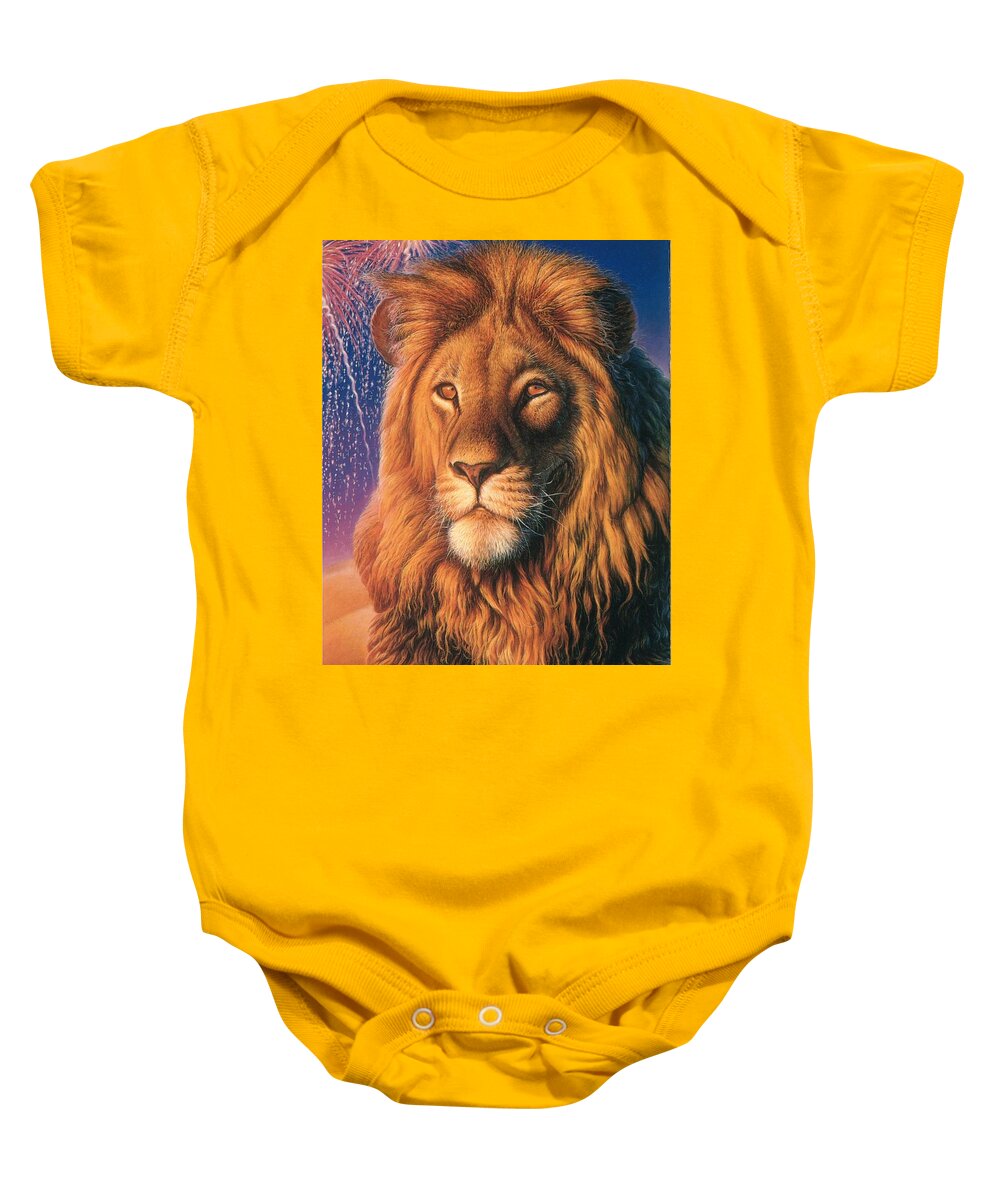 Lion Baby Onesie featuring the painting ZooFari Poster The Lion by Hans Droog