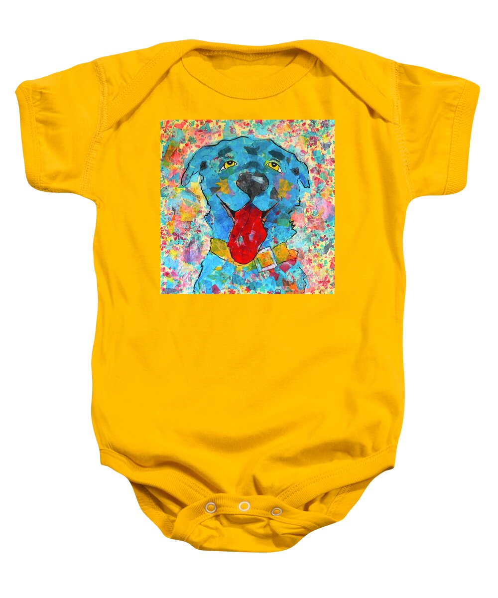 Dog Baby Onesie featuring the painting Blue Dog #1 by Robin Wiesneth