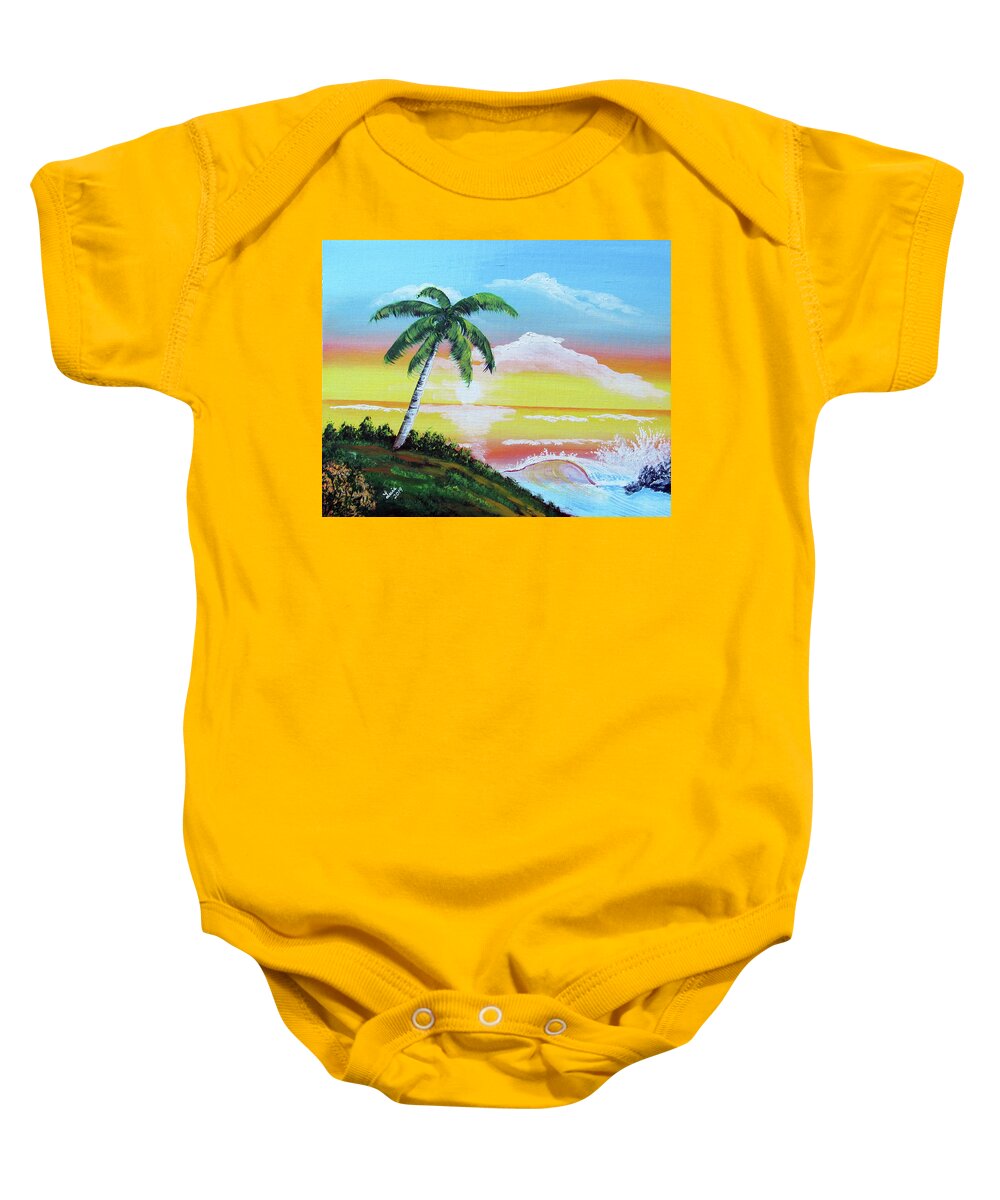Palm Baby Onesie featuring the painting Colorful Sunset #1 by Luis F Rodriguez