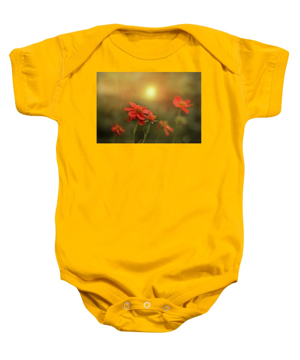  Baby Onesie featuring the photograph Geums sing morning #1 by Cybele Moon