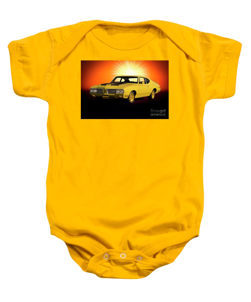 1970 Oldsmobile Cudlass Baby Onesie featuring the photograph 1970 Oldsmobile Cutlass Rally 350 by Dave Koontz