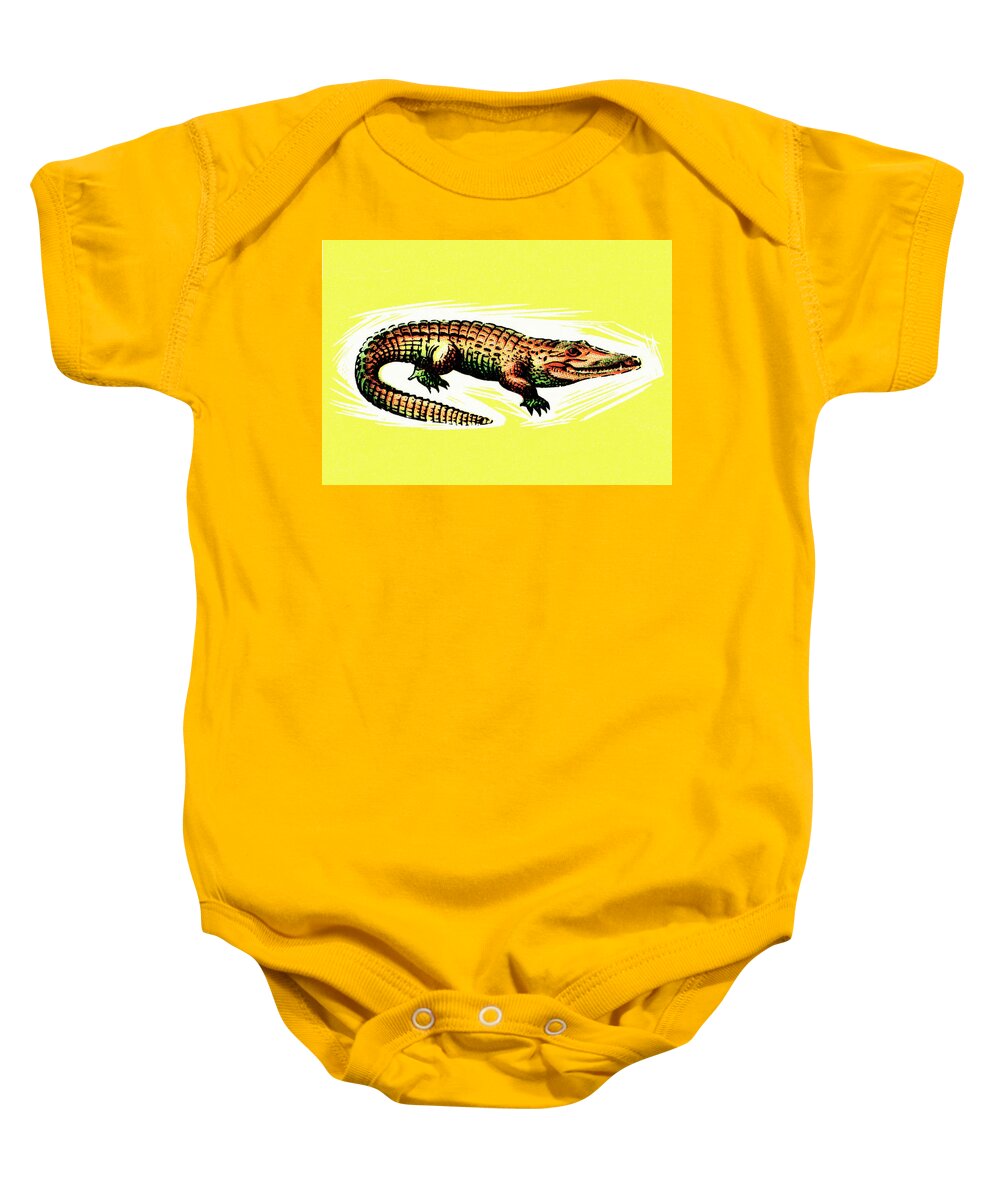 Alligator Baby Onesie featuring the drawing Alligator #3 by CSA Images