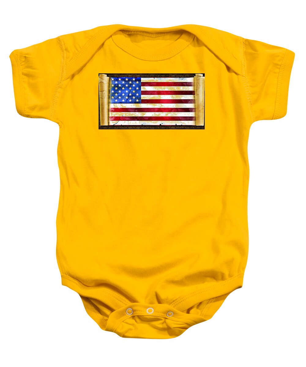 America Baby Onesie featuring the digital art USA Flag On Scroll by Michelle Liebenberg