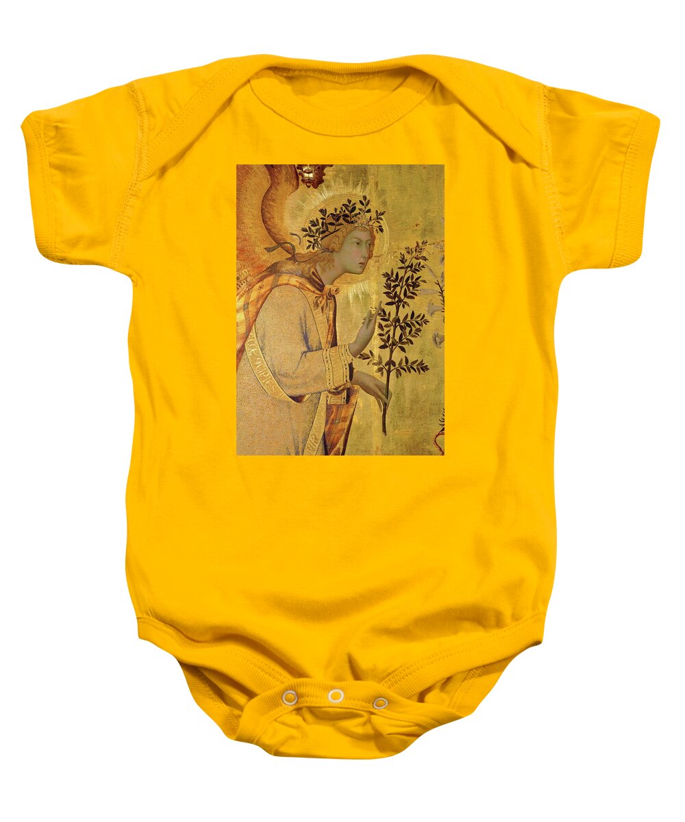 Archangel Gabriel Baby Onesie featuring the painting Annunciation. Detail the Angel of the Annunciation. by Simone Martini -c 1284-1344-