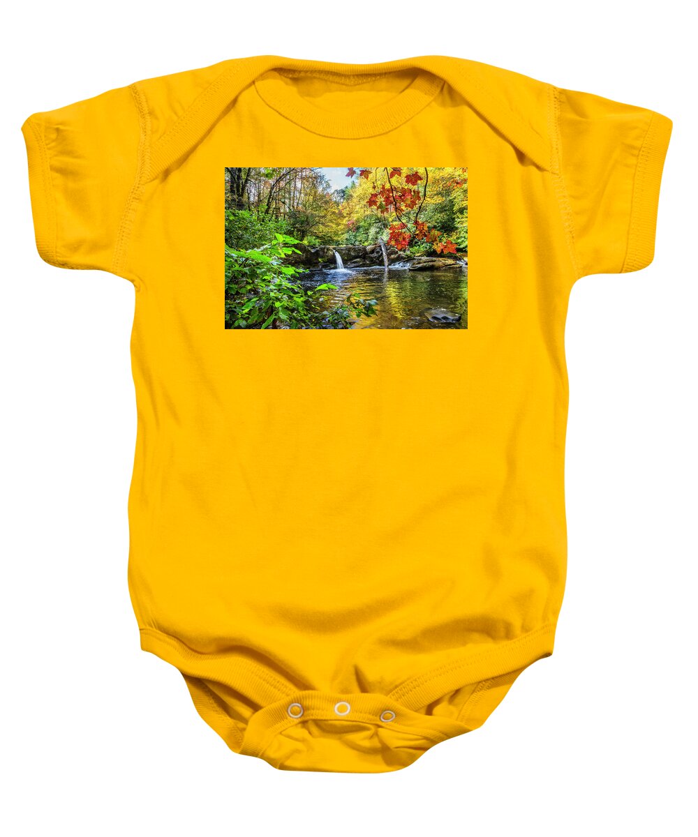Carolina Baby Onesie featuring the photograph Autumn in the Mountains by Debra and Dave Vanderlaan