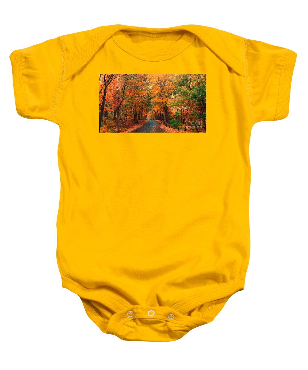 Foliage Baby Onesie featuring the photograph Autumn Rain by Dani McEvoy
