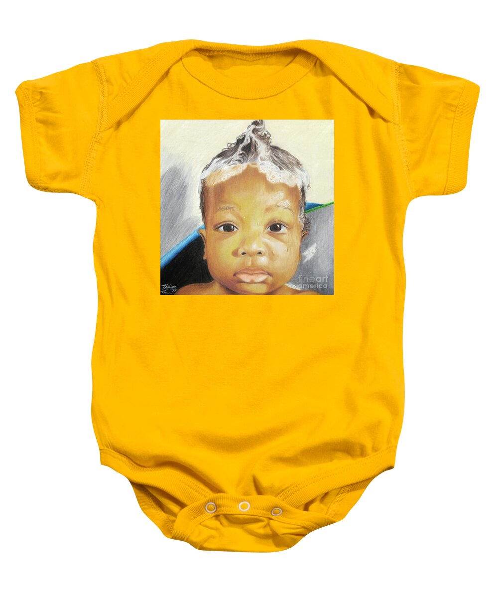 Black Art Baby Onesie featuring the drawing Bath Time by Philippe Thomas