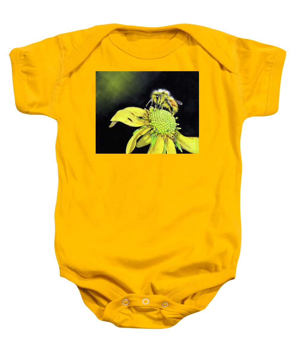 Bee Baby Onesie featuring the painting Bee yellow by Jeanette Ferguson