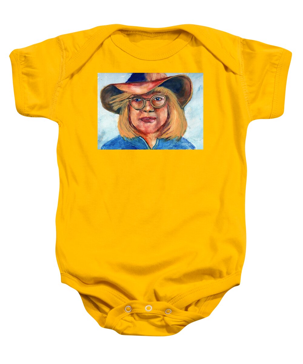 Cow Girl Baby Onesie featuring the painting Blue Jean Lady by Randy Sprout