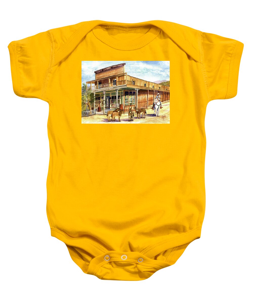 Oatman Baby Onesie featuring the painting Burros Are Back In Town by Marilyn Smith
