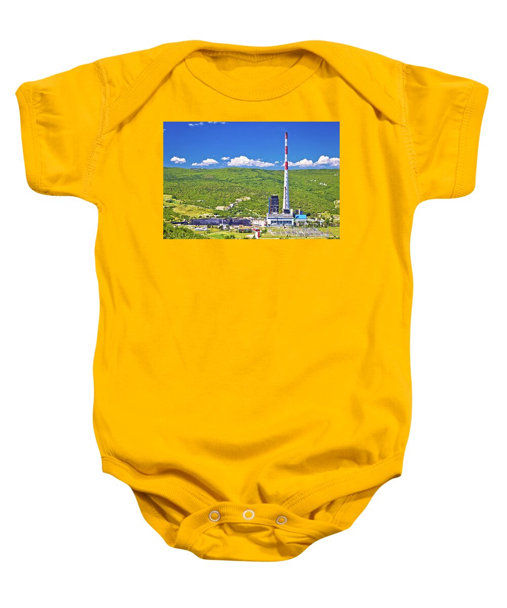 Building Baby Onesie featuring the photograph Coal fossil fuel power plant in green Plomin valley and highest by Brch Photography