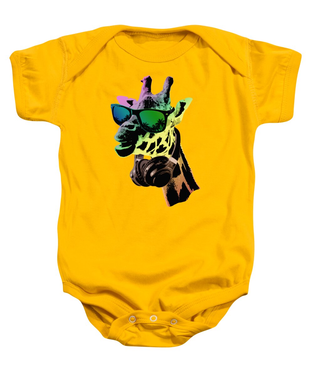 Giraffe Baby Onesie featuring the digital art Cool Giraffe by Megan Miller