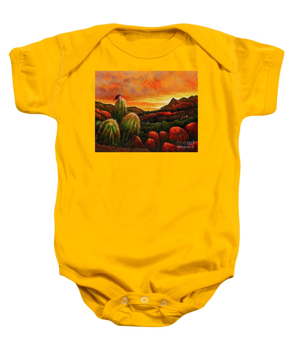 Desert Baby Onesie featuring the painting Desert Sunset by Michael Frank