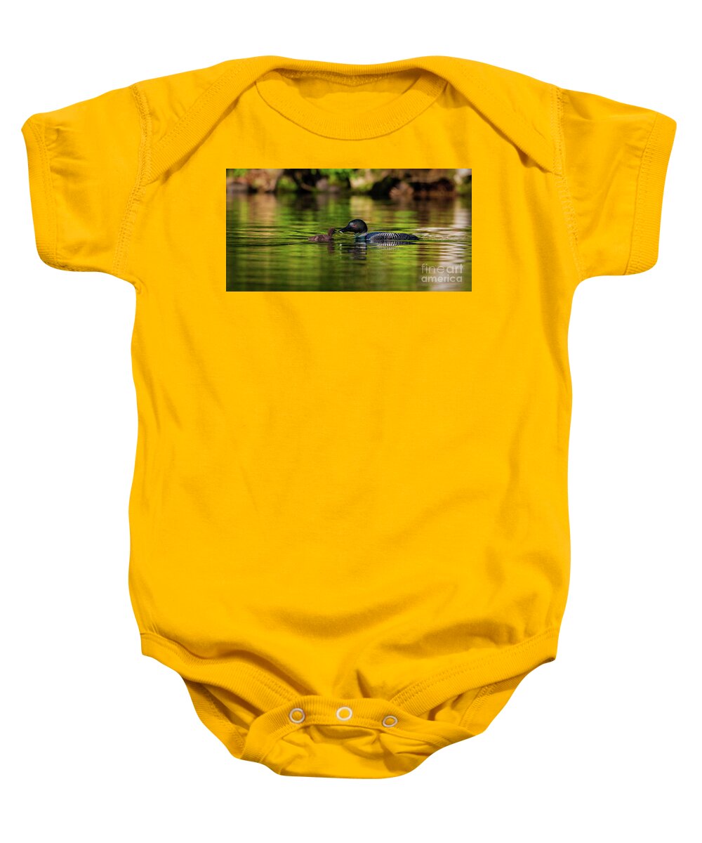 Loon Baby Onesie featuring the photograph Early morning feeding time. by Rudy Viereckl