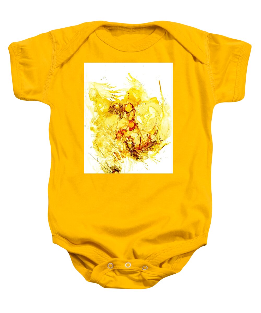 Abstract Baby Onesie featuring the painting Explosion of Gold by Christy Sawyer