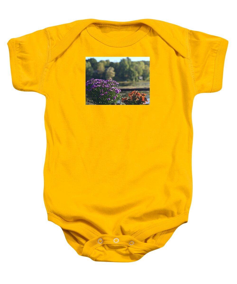 Flowers Baby Onesie featuring the photograph Fall Porch by Tom Johnson