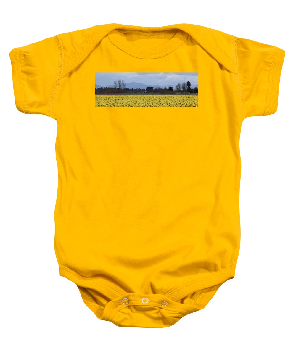 Pano Baby Onesie featuring the photograph Fields of Daffodils by Briand Sanderson