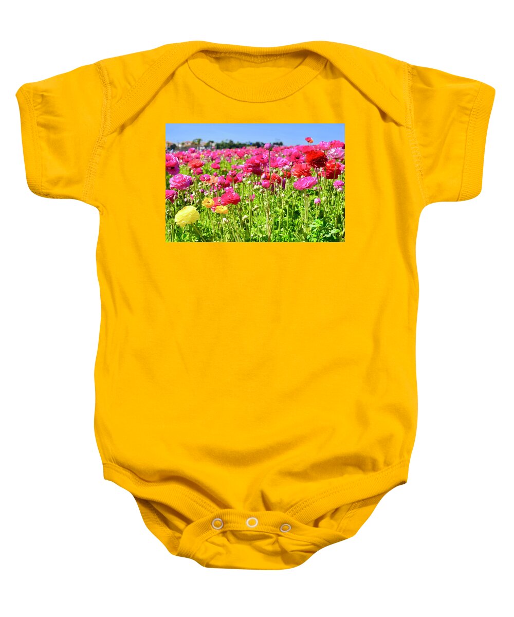 Flower Baby Onesie featuring the photograph Pink Giant Tecolote Ranunculus flowers by Bnte Creations