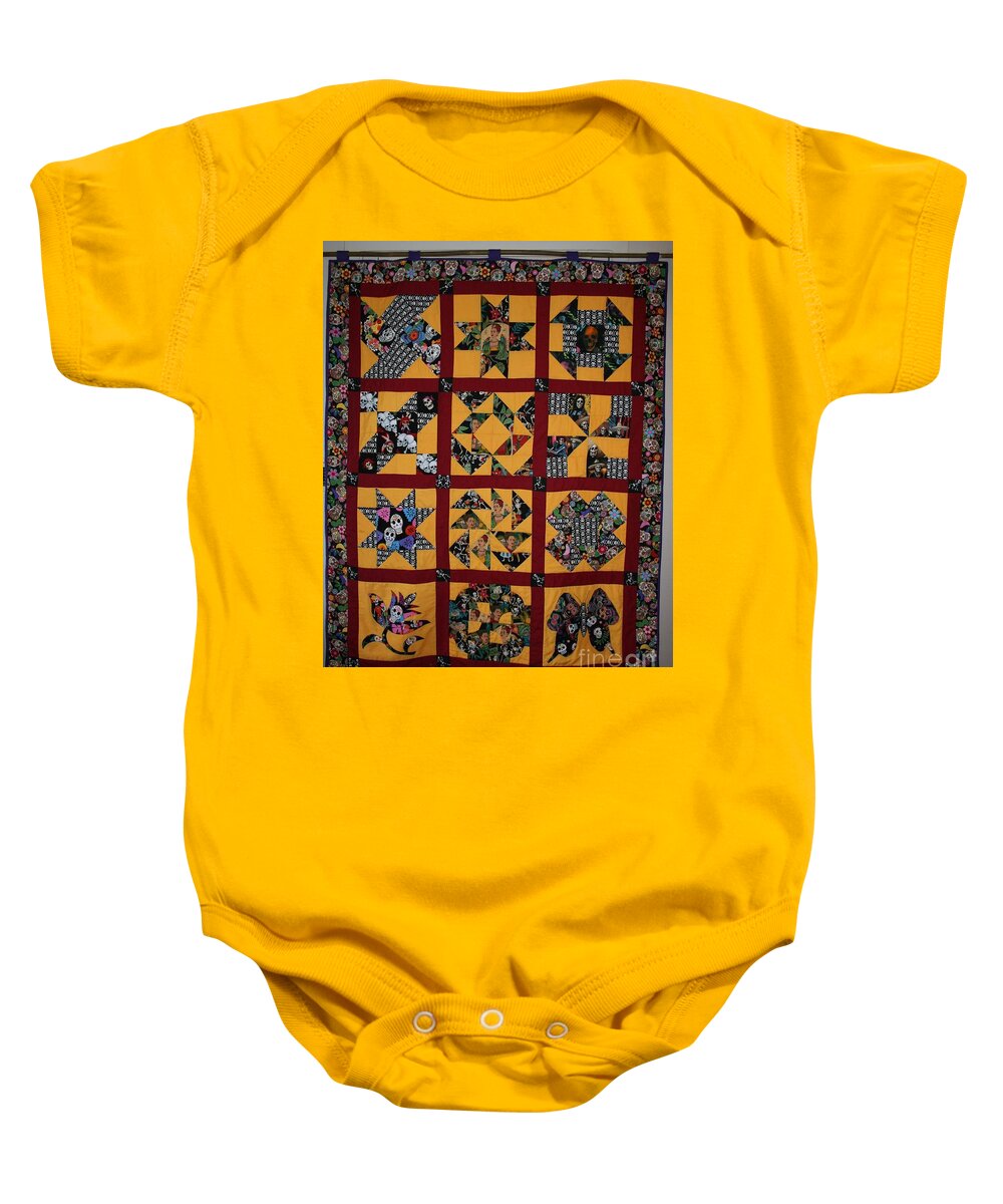 Frida Khalo Baby Onesie featuring the tapestry - textile Frida Quilt by Cynthia Marcopulos