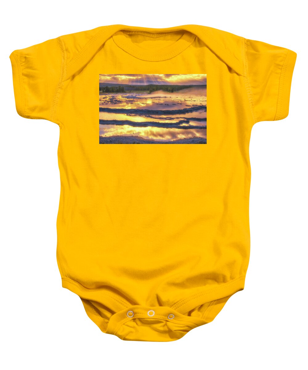 Yellowstone Baby Onesie featuring the photograph Great Fountain Sunset by Darren White