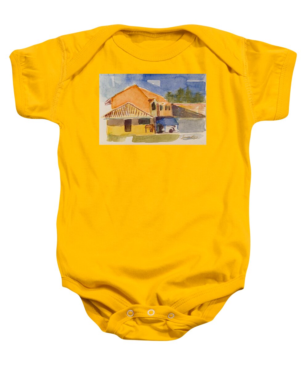House Baby Onesie featuring the painting House Across the Way by Suzanne Giuriati Cerny