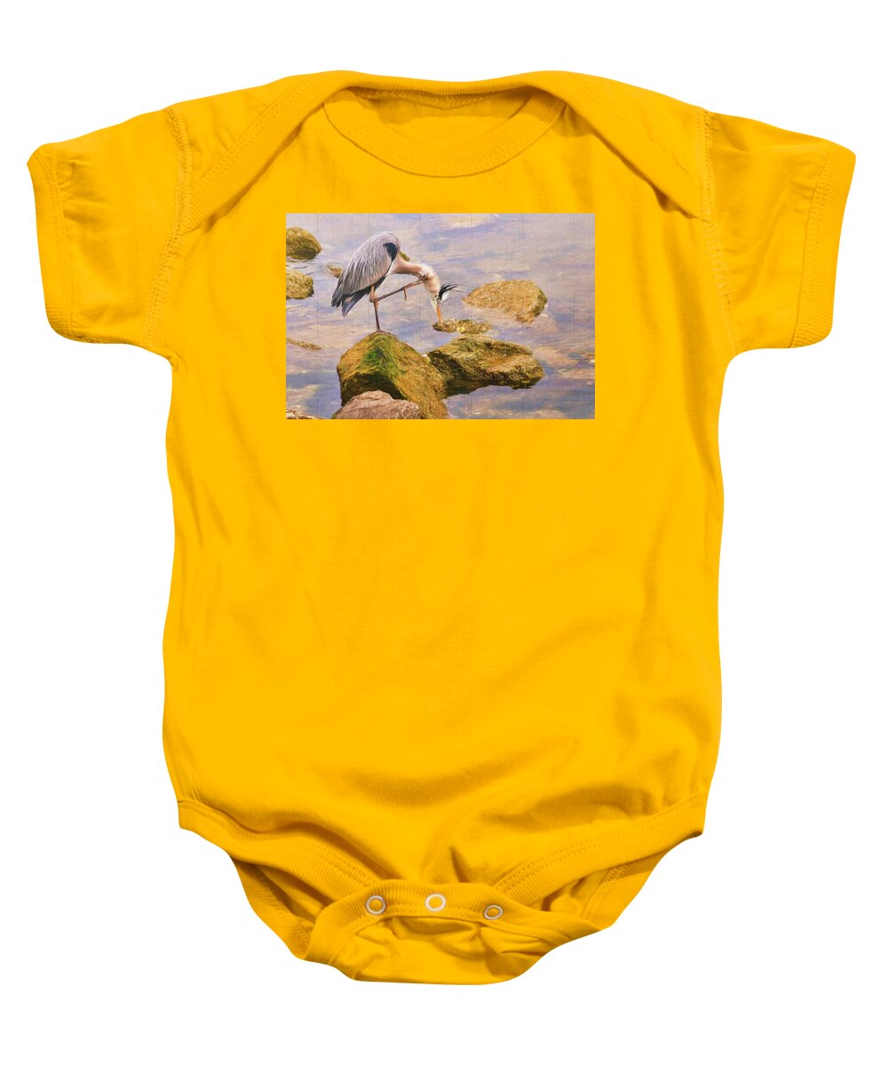 Great Blue Heron Baby Onesie featuring the photograph Itchy Neck Heron by Ola Allen