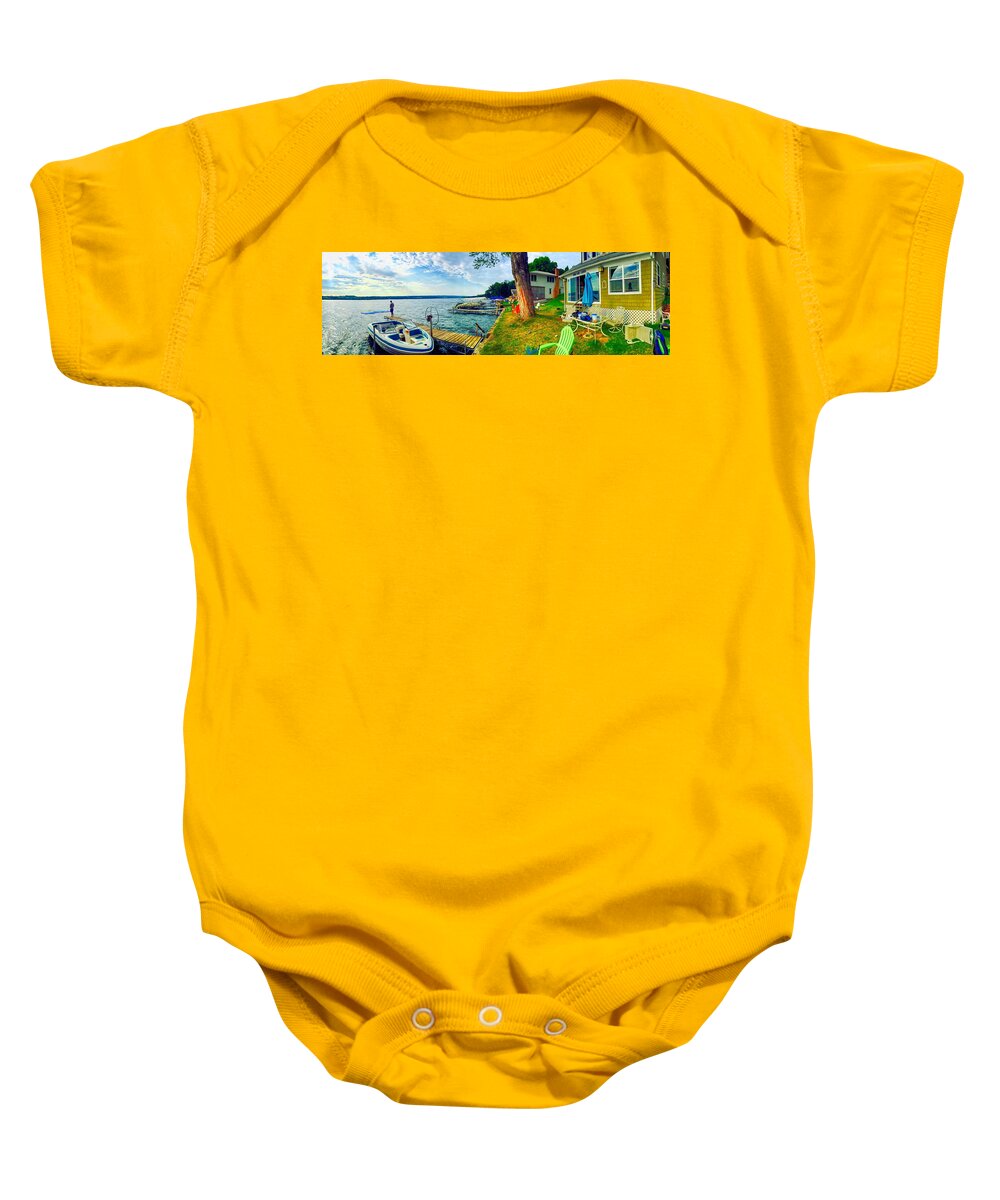 Finger Lakes Baby Onesie featuring the photograph Keuka Lake Mornings Panorama by Anthony Giammarino