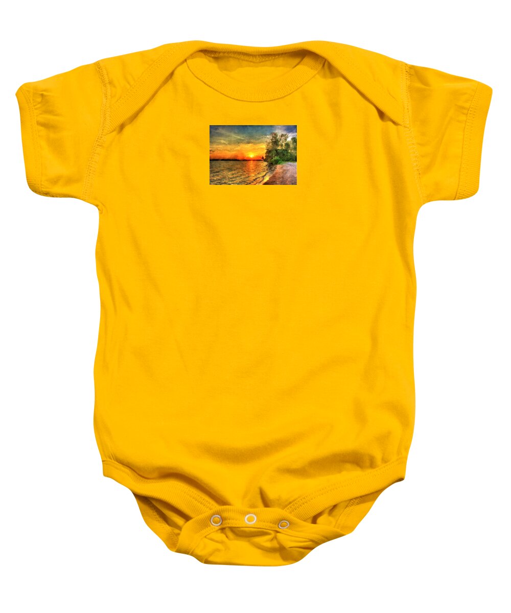 Sunset Baby Onesie featuring the painting Lake Sunset by Diane Chandler