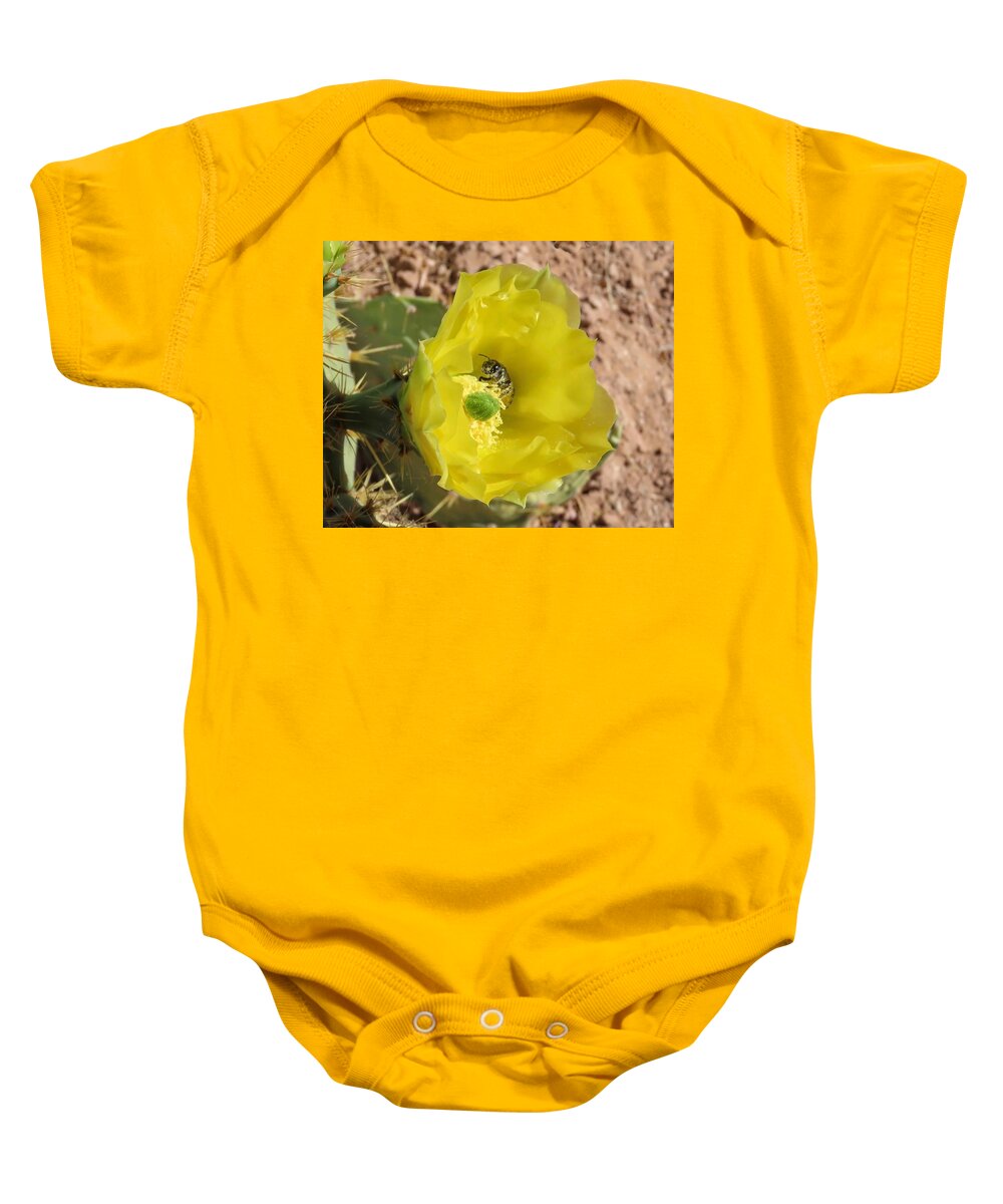 Arizona Baby Onesie featuring the photograph Leaf-Cutter Bee Bathing in Gold by Judy Kennedy