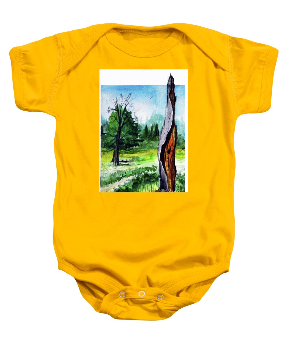 Sherril Porter Baby Onesie featuring the painting Lightening Strike Tree by Sherril Porter