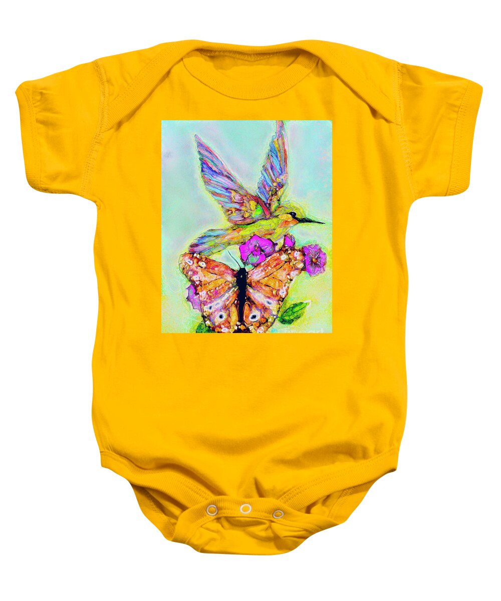 Luminous Baby Onesie featuring the painting Garden Friends by Bonnie Marie