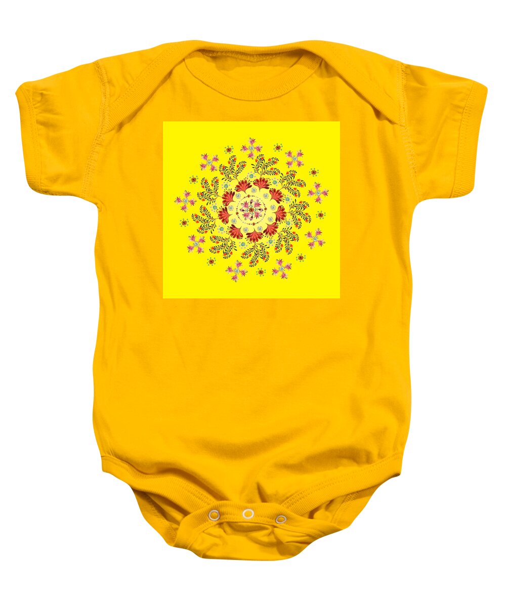 Mandala Baby Onesie featuring the digital art Mandala flowering series#3. Yellow by Elena Kotliarker
