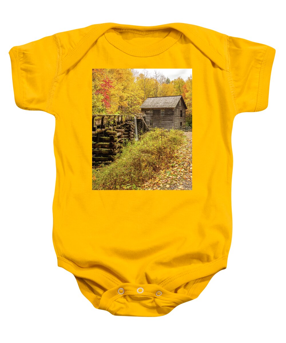 North Carolina Baby Onesie featuring the photograph Mingus Mill All Dressed Up, Vertical by Marcy Wielfaert