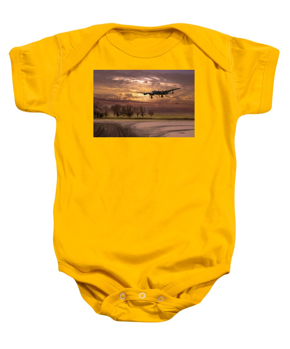 Avro 638 Lancaster Baby Onesie featuring the photograph Morning return by Gary Eason