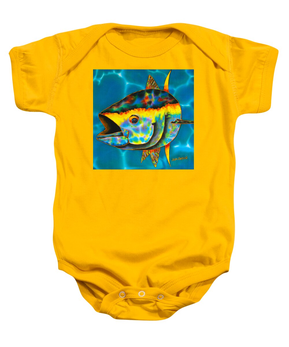 Saltwater Fish Baby Onesie featuring the painting Opal Tuna by Daniel Jean-Baptiste
