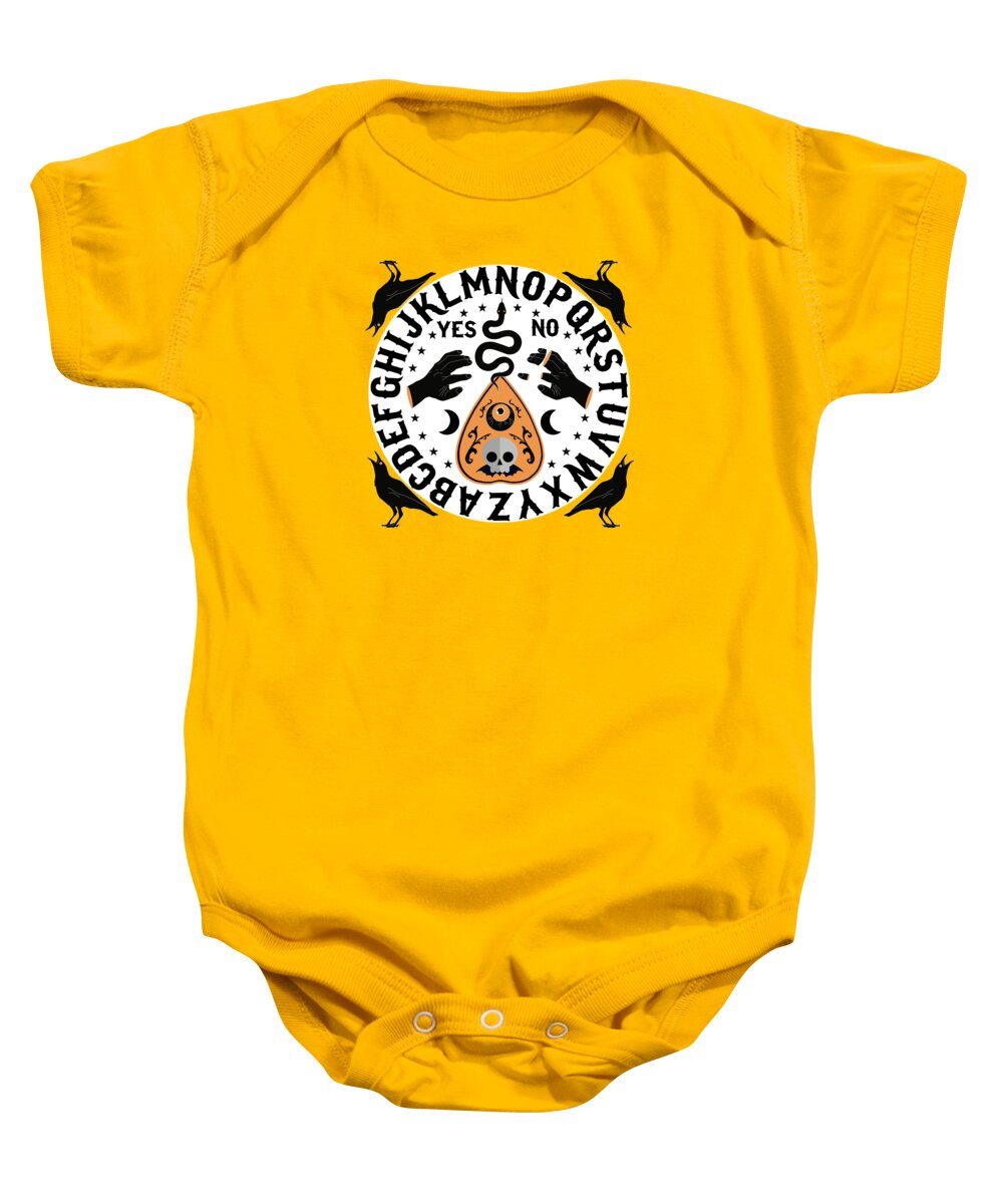 Painting Baby Onesie featuring the painting Orange And Black Modern Ouija Board With Ravens by Little Bunny Sunshine