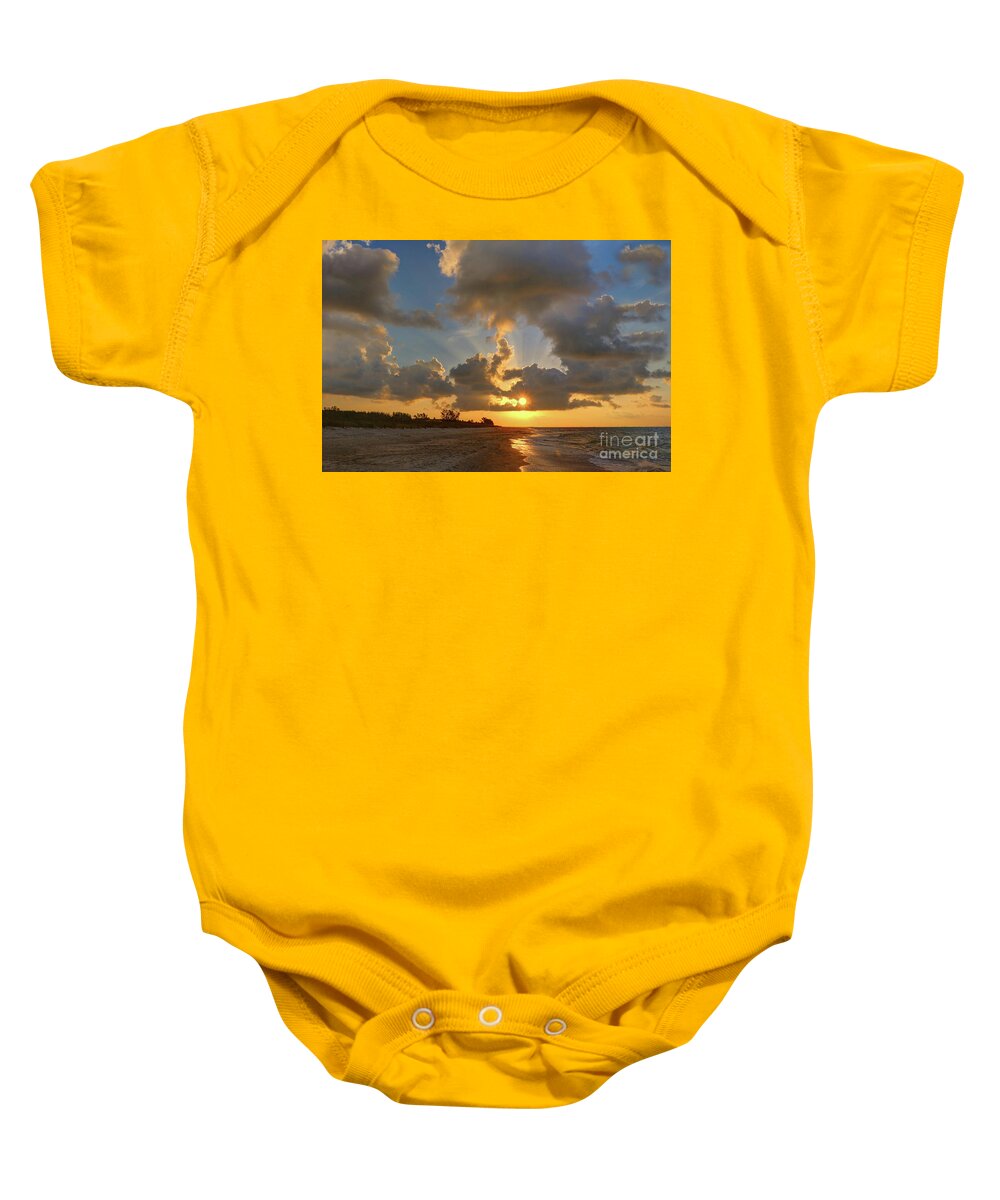 Sunrise Baby Onesie featuring the photograph Sanibel Island Sunrays by Jeff Breiman