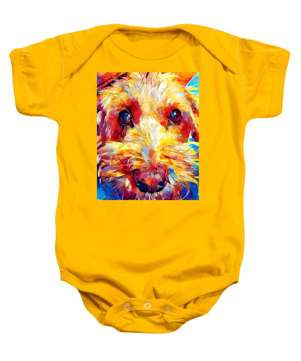 Schnoodle Baby Onesie featuring the painting Schnoodle by Chris Butler